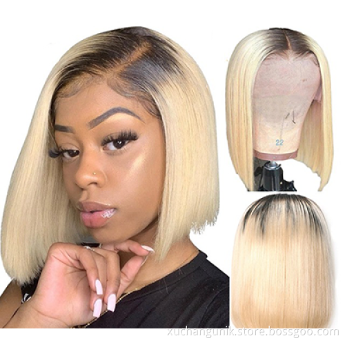 High Quality Human Virgin Hair Colorful Bob 13x4 HD Transparent Lace Front Wig Brazilian 613 Blonde Short Human Hair Bob Wig